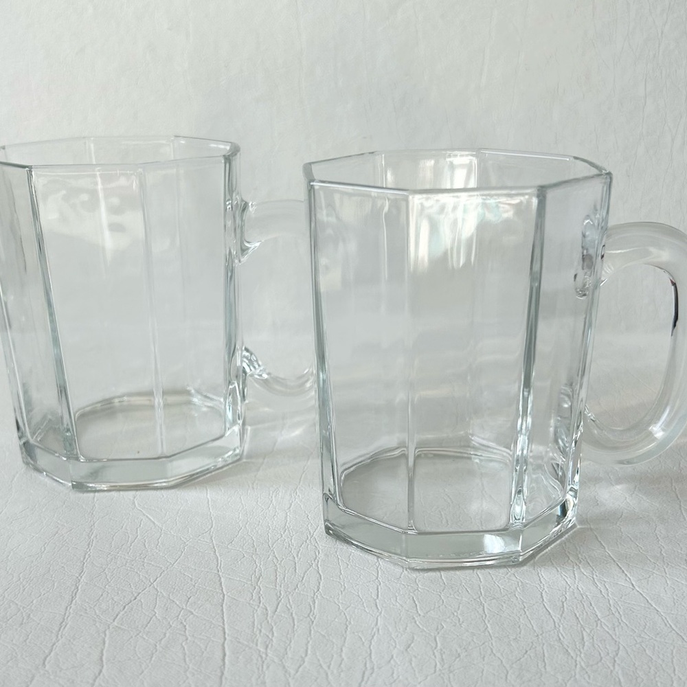Pair of Arcoroc Octime Glass Coffee Mugs